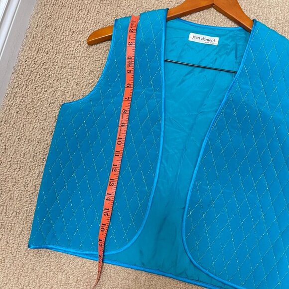 Vintage Jean Clément 100% Silk Quilted Vest Turquoise - Picture 7 of 9